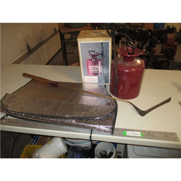 Steel Tank Pump Sprayer, Windshield Sun Shade & Grass Whip