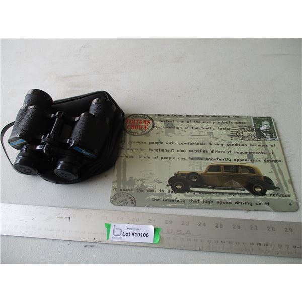 Tin Sign & Tasco 7x30 Binoculars