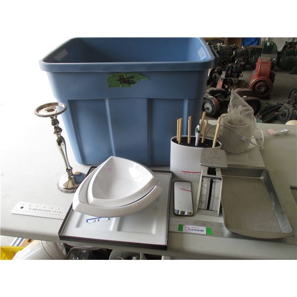 Small Kitchen Scale, Serving Platters, Plates, Scentsy Warmer etc. w/Tote