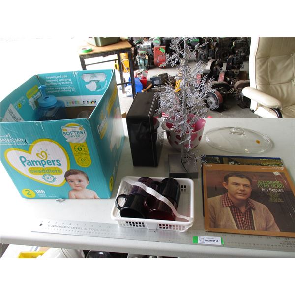 Glass Roasting Dish, Tumblers, Glass Dishes, Battery Operated Christmas Tree etc. & (2) Vinyl Record