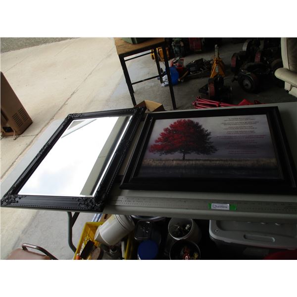 White Board (36"x20"), 28"x23" Picture & Mirror (Crack on Frame)