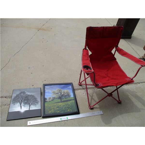 (2 pcs) Landscape Pictures (3D 18"x22") & Folding Camping Lawn Chair