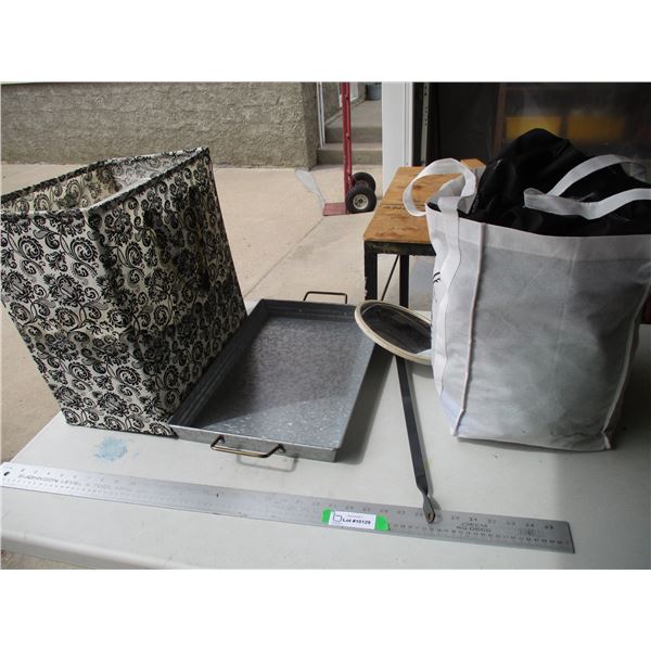 Galvanized Serving Tray, 9" Convex Mirror w/Mounting Arm & Reusable Shopping Bags