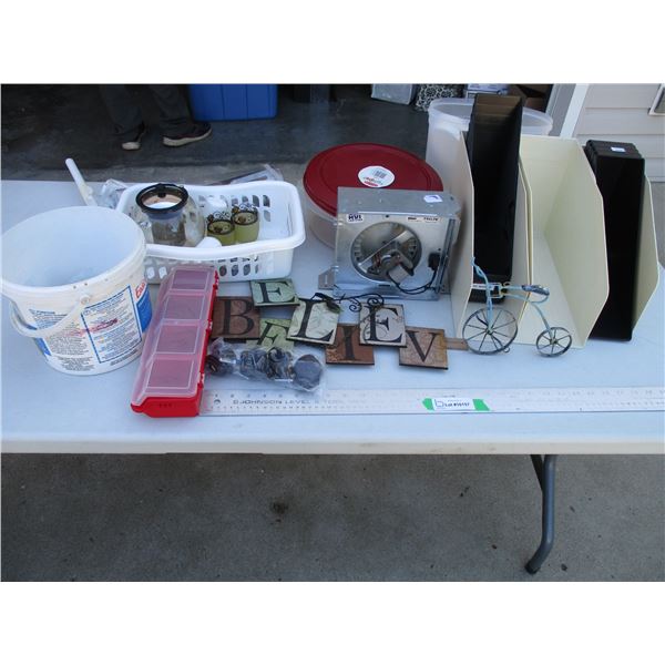 Various Household Items - Storage Containers, Small Basket, Casters, Small Décor Bicycle etc.