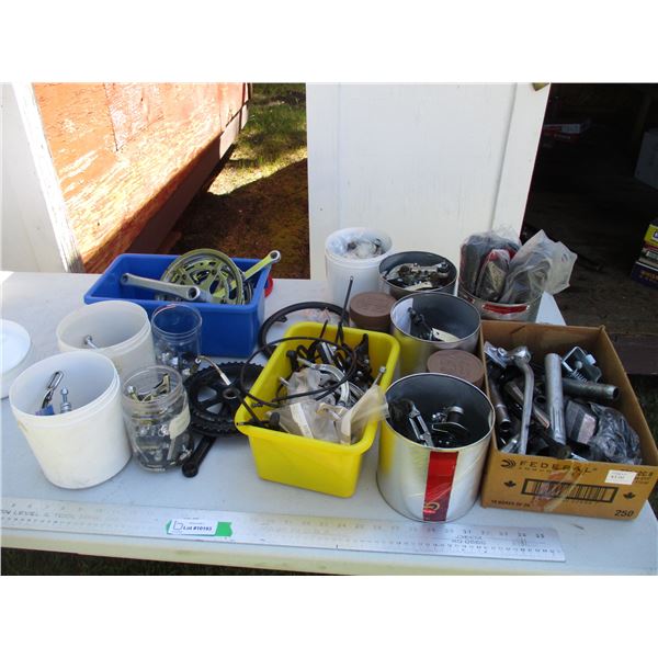 Various Bicycle Parts - Sprockets, Brake Components, Cables, Inner Tubes etc./Storage Containers