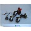 (4) Casters, Hitch Pins (One w/lock & Key) & Small Hydraulic Bottle Jack