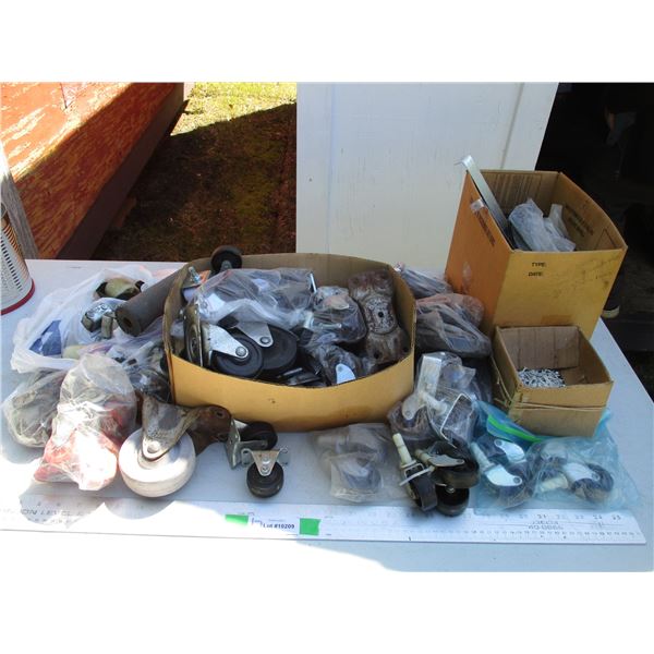 Lage Lot Of Casters of Varying Sizes/Styles, Gutter Screws, Joist Hangers, Galvanized Strapping etc.