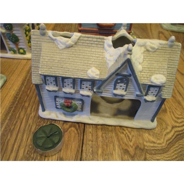 (4) Party Lite Candle Ceramic Houses - For Tea Lights