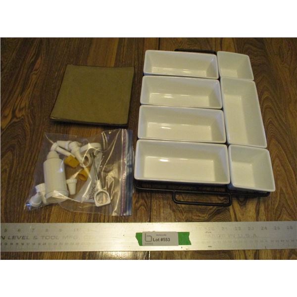 (7 pc) Serving Tray Set w/Rack, Plates & Cake Decorator