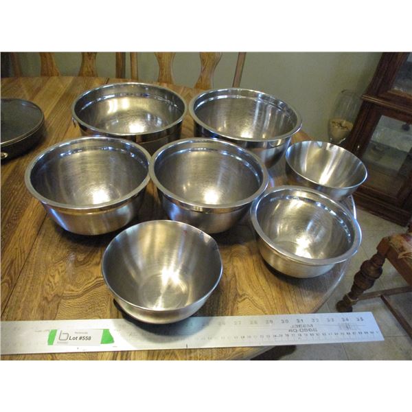 (7) Stainless Steel Mixing Bowls of Varying Sizes