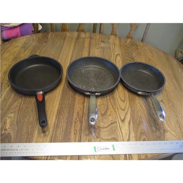 (2) The Rock Frying Pans & (1) T-fal