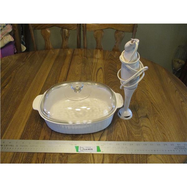 Large 4L Ceramic Corningware Roaster & Oster Immersion (Stick) Blender