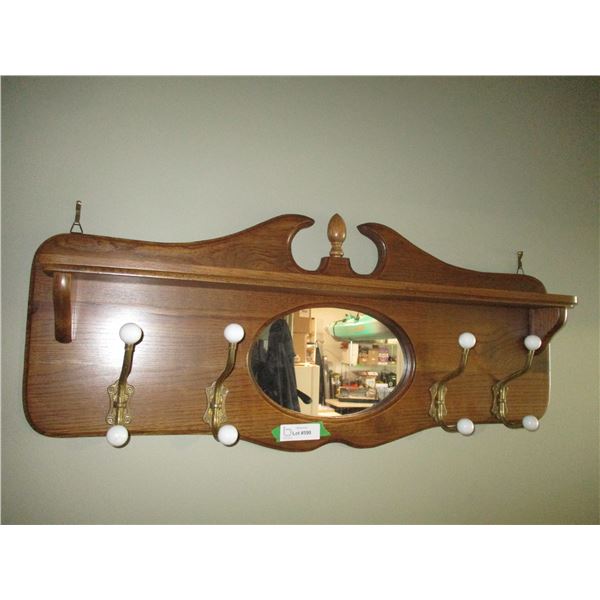 Wall Mounted Coat Rack (36" Wide) Four Hook w/Mirror