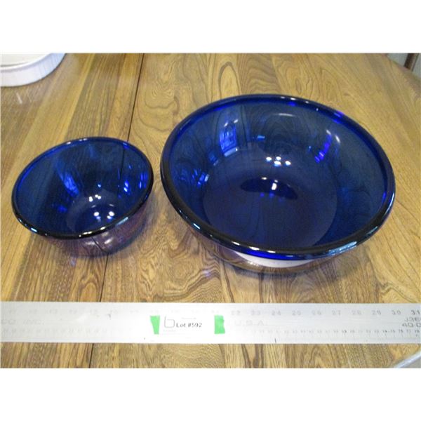 (2) Blue Glass Mixing Bowls