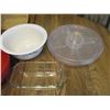 Image 2 : (3) Large Mixing/Serving Bowls Pyrex Bread Loaf Pan, Basket, etc.