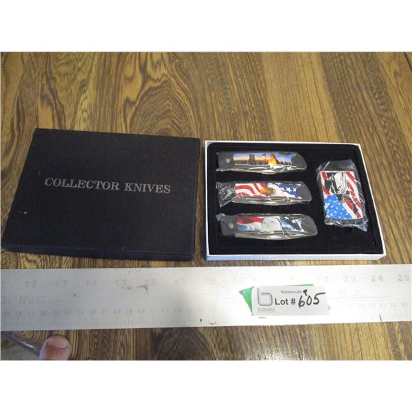 (4 pc) Collector Knife Set - Three Knives & Lighter