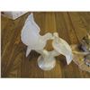 Image 2 : Quartz Bird Statue (Base Repaired) & Wolf & Cubs Plastic Home Decor.