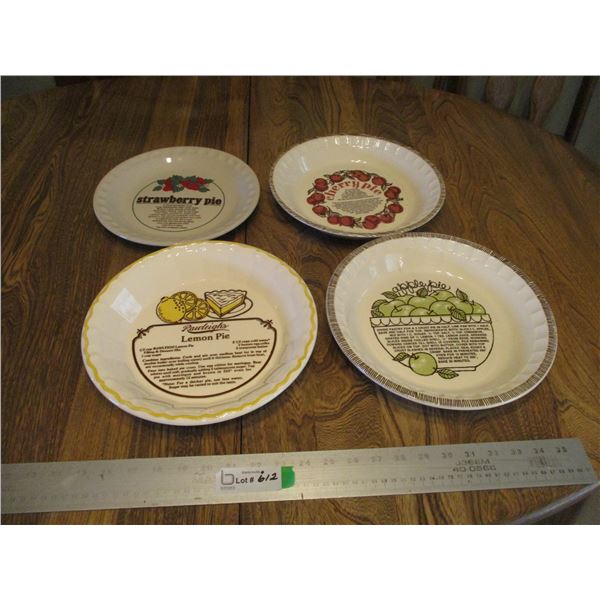 (4) Ceramic/Stoneware Pie Plates w/Recipes - Cherry, Lemon, Strawberry & Apple