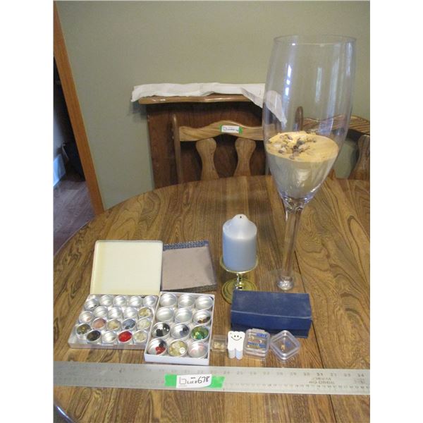 Buttons, Containers, Candle on Stand, Decorative Glass 22 