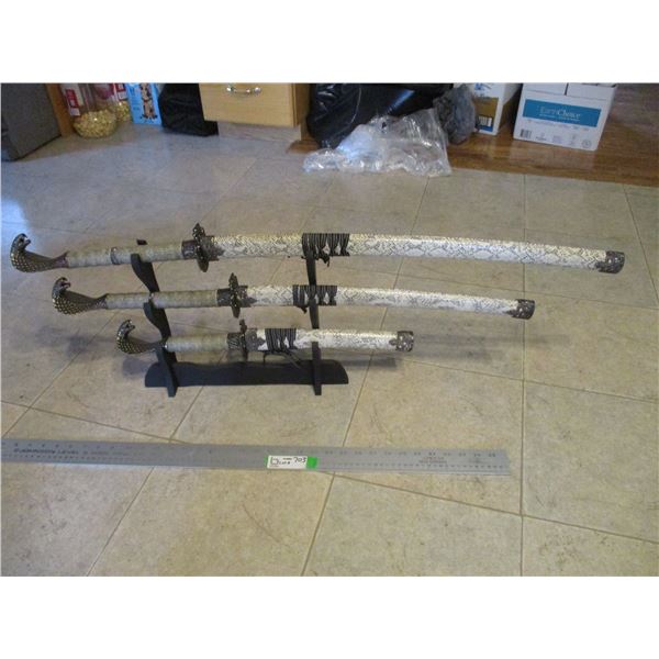 Decorative Katana Set with Stand 14" Tall - Cobra Hilts