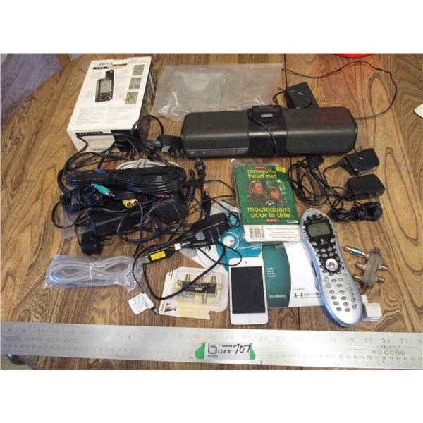 Assorted Electronics - GPS, Speaker, Remote, Cables