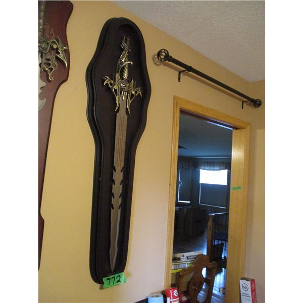 Decorative Long Sword on Wall Hanger - 44"