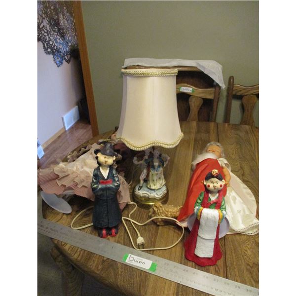 Desk Lamp, (2) Doll, and (2) Decorative Figures