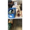 Image 1 : FLOOR JACK AND TOTE OF SHOP SUPPLIES