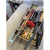 Image 3 : TRAY OF ASSORTED TOOLS INCLUDING CLAMPS, LEVELS AND STAPLER