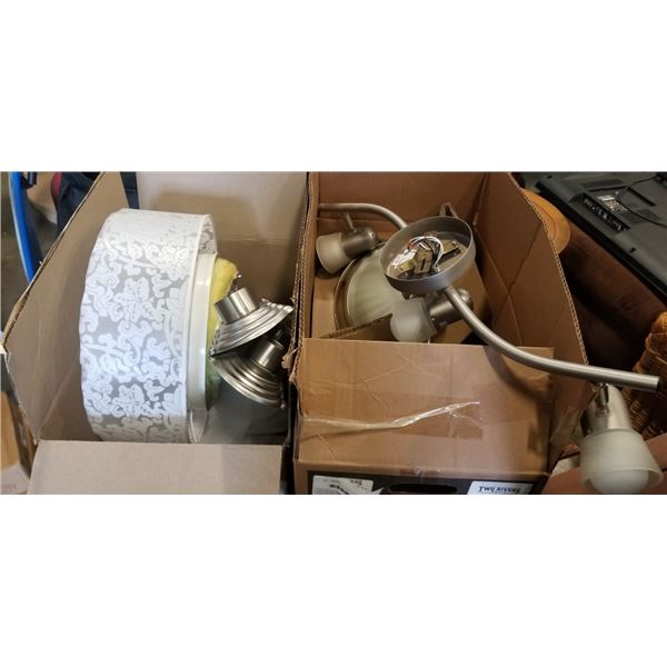 TWO BOXES WITH LIGHT FIXTRES, FOUR MARCHING FLUSH MOUNT AND BEDROOM LIGHTS