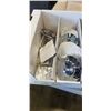 Image 2 : SMALL MANUAL WASHER AND BOX WITH KEYCHAINS, PINS ETC.