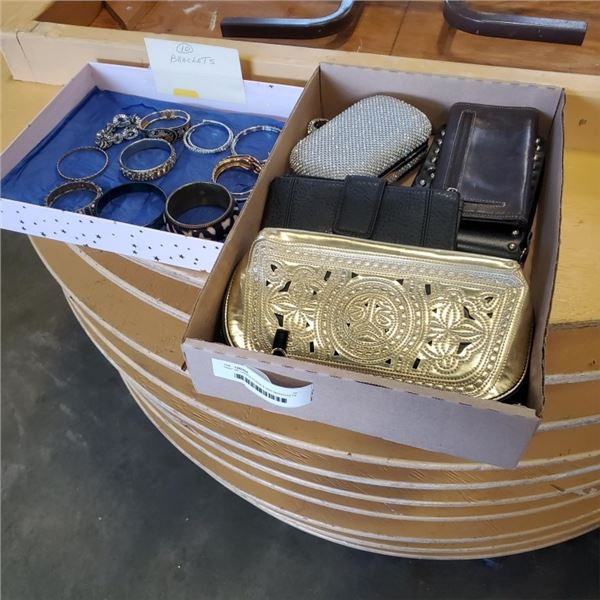 TRAY OF LADIES PURSES AND BRACELETS