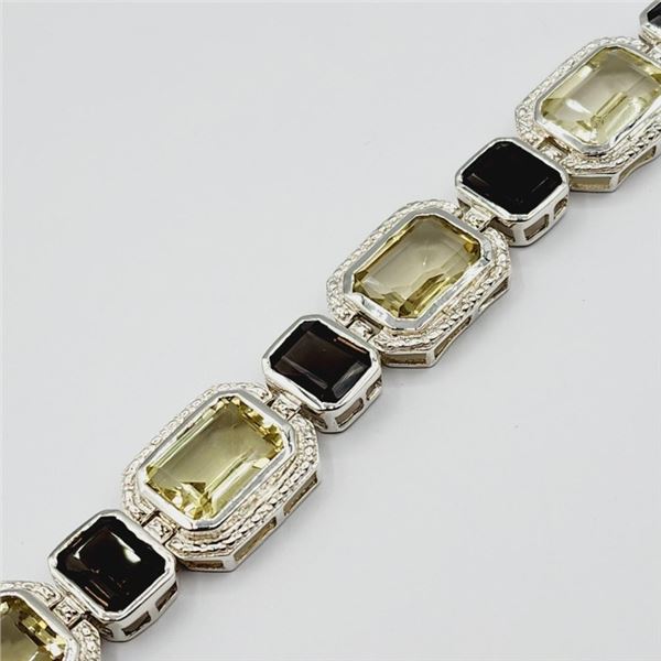 STERLING SILVER  NATURAL LEMON QUARTZ (29CT) BRACELET WITH NATURAL SMOKY QUARTZ (15CT), W/A $1575.00