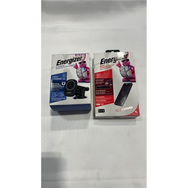 ENERGIZER MAX POWER BANK W/ LCD SCREEN AND ULTIMATE WIRELESS CAR CHARGER