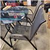 Image 2 : GLASS TOP PATIO TABLE AND 4 STACKING CHAIRS