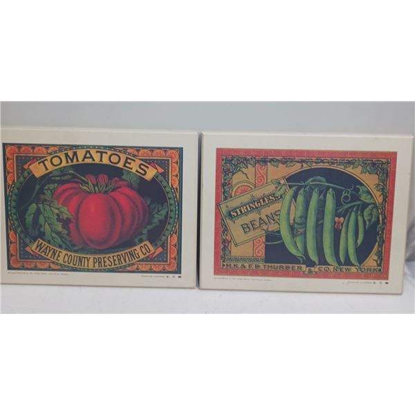 Tomato and Beans Company Logos on Wood (17.25wx13.5h)