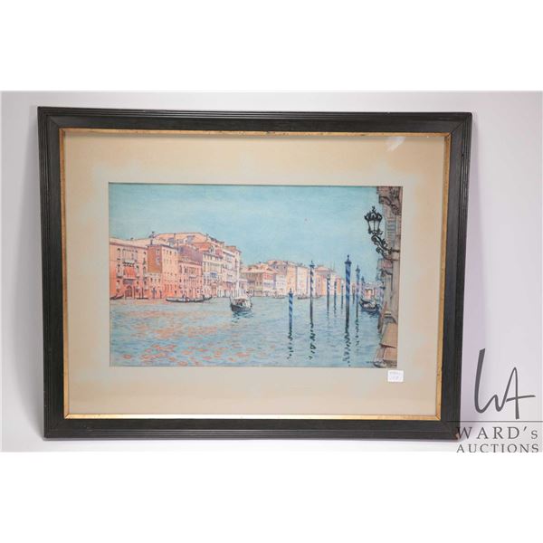 Framed original watercolour painting of a Venetian canal scene, signed by artist Cecil King, 11 1/2"