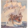 Image 2 : Two vintage watercolour paintings including tall ship, signed by artist Piccard, 3" X 5" and paintin