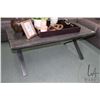 Image 1 : Indoor/ outdoor faux weathered wood on metal bases coffee table 19" H X 47" X 24" and a matching 24"