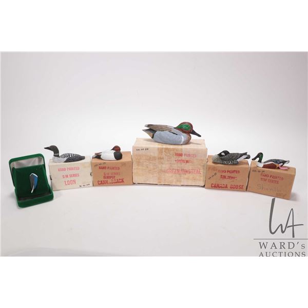 Selection of hand painted pewter collectibles by artist Bill Callahan including four waterfowl, each