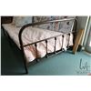 Image 2 : Bronze coloured metal single headboard, footboard and rail, a selection of pink cotton bedding and a