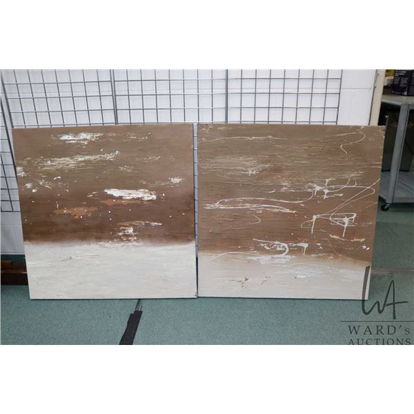 Two stretcher framed acrylic on canvas painting, no artist signature seen, each 40" X 40, note: loca