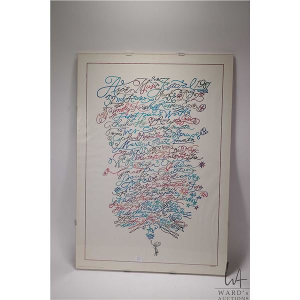 Mounted original 1981 Aspen Music Festival poster "Get Graphic" by Terry Rose, overall dimensions 30