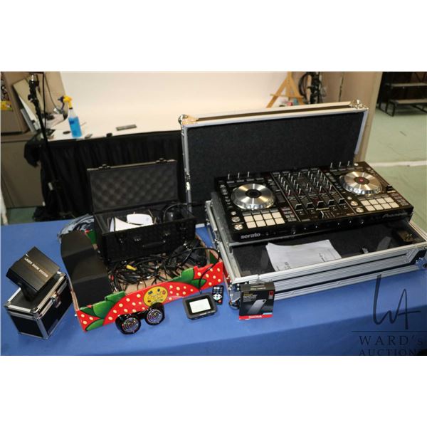 Selection of DJ equipment including Pioneer DDJ-SX DJ controller in "The Case Makers Co." road case,