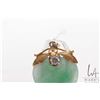 Image 2 : Carved jade heart pendant with gold leaf design bale and set with 4.6mm white diamond. Note: repairs
