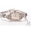 Image 2 : Ladies vintage 14kt white gold cased "Elgin 19" cocktail watch set with ten genuine diamond gemstone