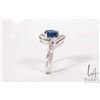 Image 2 : Lab grown blue sapphire 8.0mm ring in sterling silver mount with white gold overlay, Size 7.25