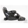 Image 2 : Inuit soapstone carved walrus, signed by artist Joanasie Jonah, 9" in length, note: missing tusks