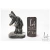 Image 1 : Inuit soapstone carving of an ice fisherman, signed on side of base by artist, 7" in height