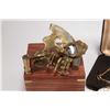 Image 2 : Tray lot of collectibles including Lee Valley bronze bookends, half of 1999 Canadian Millenium quart